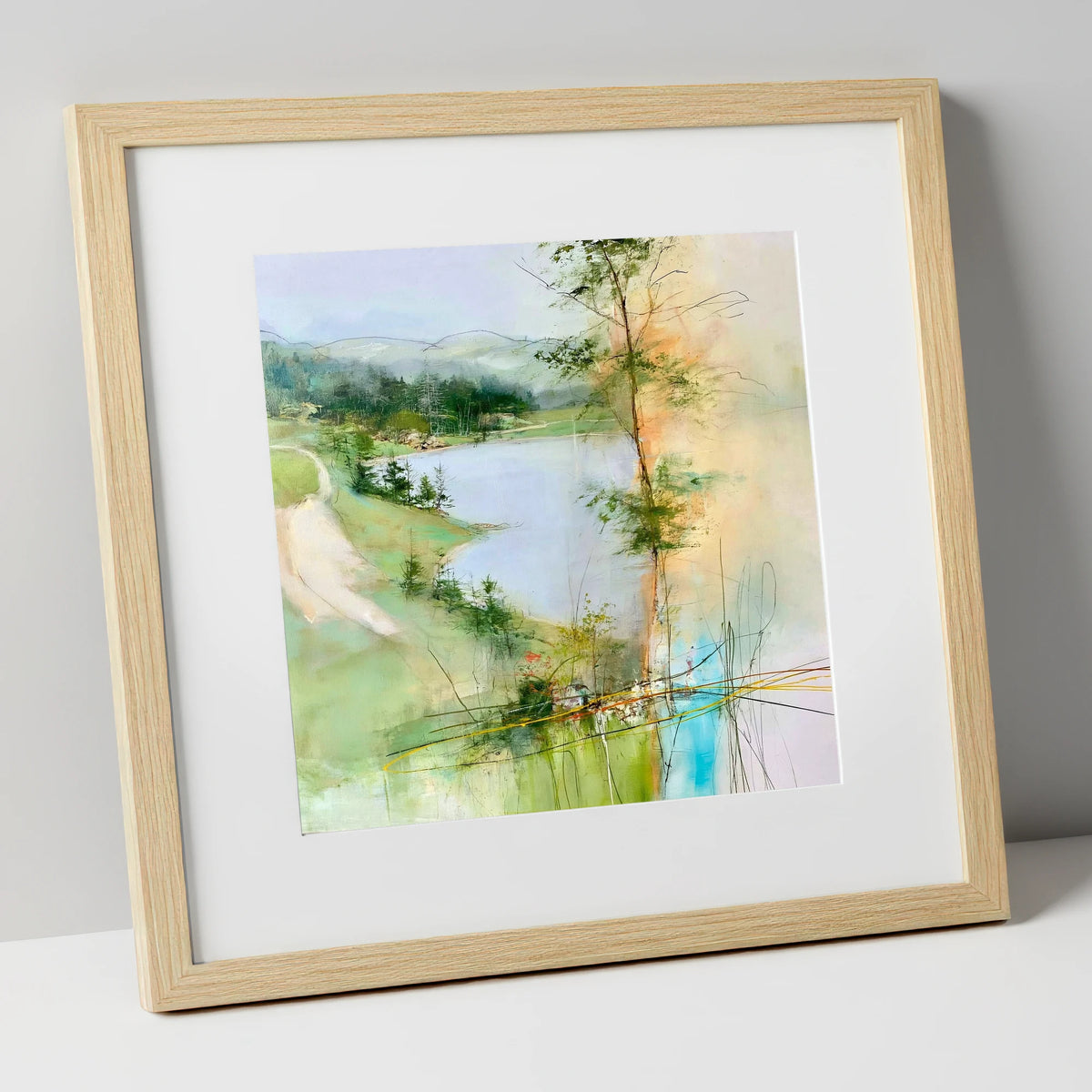 Tarn Hows in Spring Greens lake district lake art print in natural frame