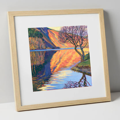 Vibrant Bassenthwaite Lake Reflections lake district lake art print in natural frame