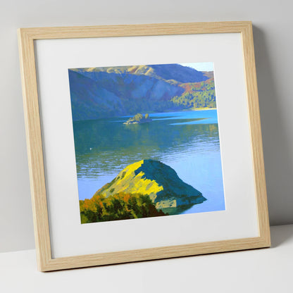 Sunlit Glenridding Dodd Crags lake district fell art print in natural frame