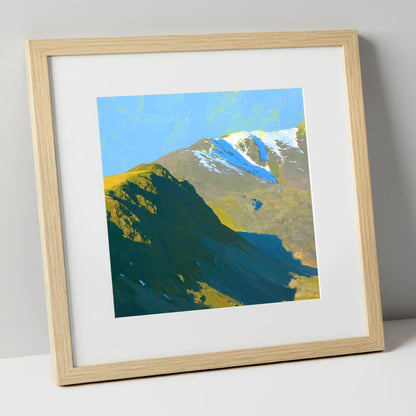 Winter Sun on Slight Side lake district fell art print in natural frame