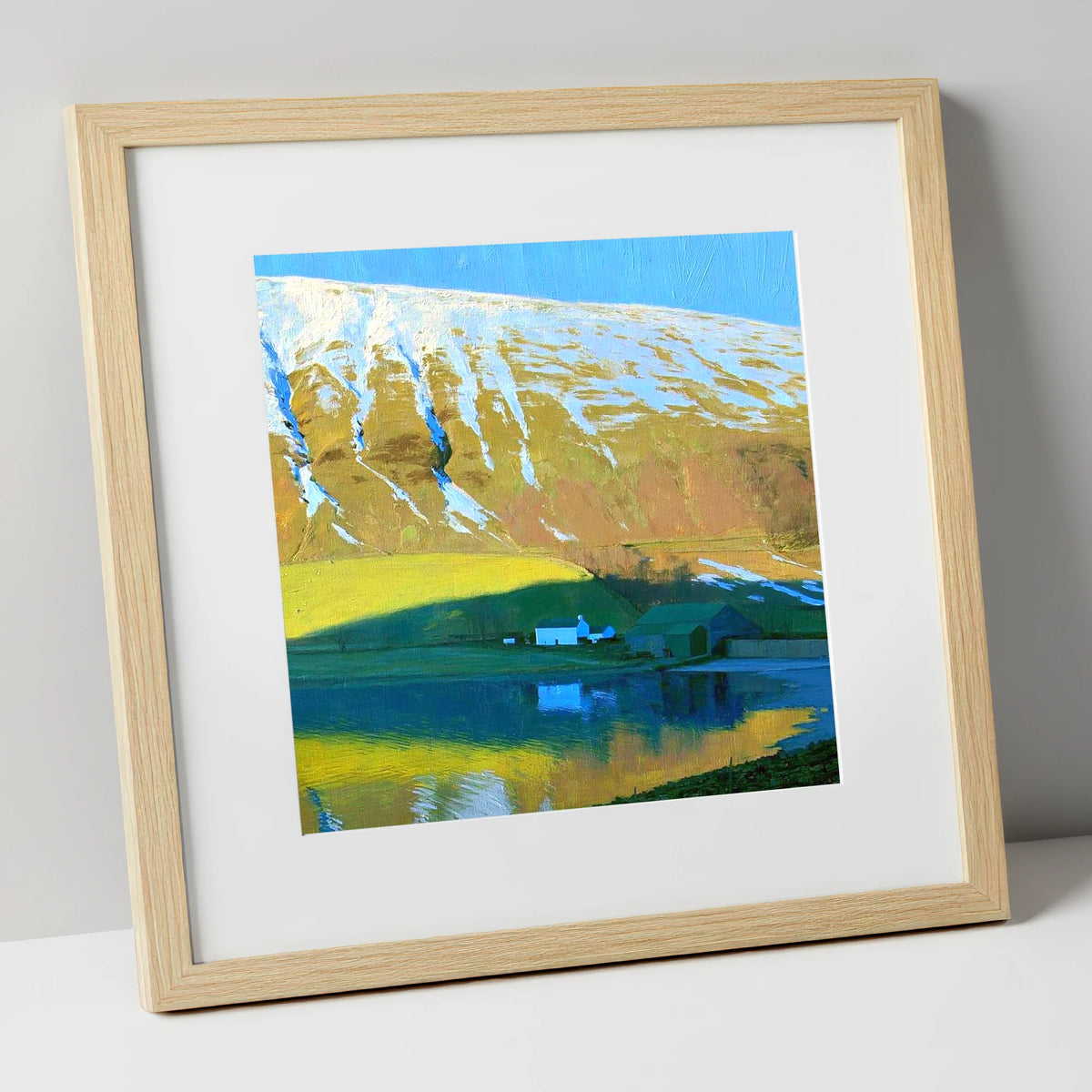 Sunlight On High Tove Snow Gullies lake district fell art print in natural frame