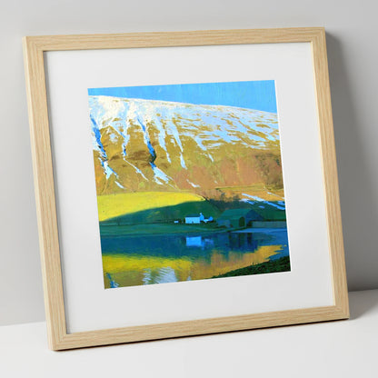 Sunlight On High Tove Snow Gullies lake district fell art print in natural frame