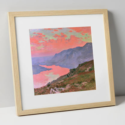 Summit View Under Coral Skies lake district fell art print in natural frame