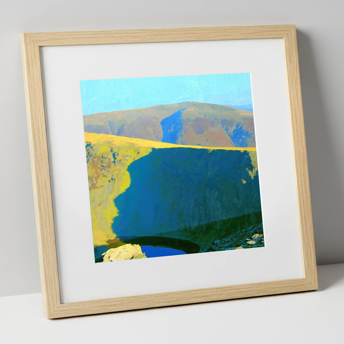Sunlight Over High Street Crags lake district fell art print in natural frame