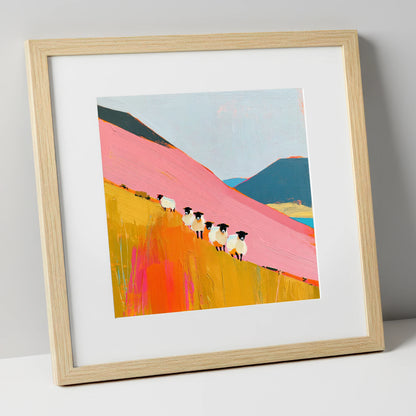 Vibrant Herdwick Sheep on Fellside lake district wildlife art print in natural frame
