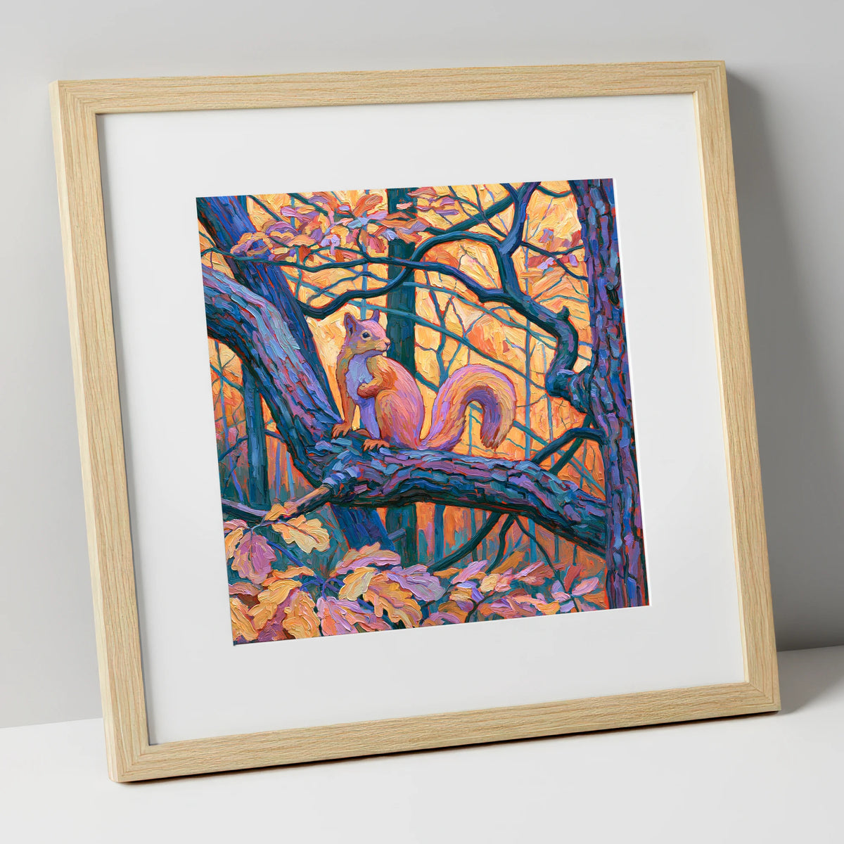 Lakeland Red Squirrel in Amber Light lake district wildlife art print in natural frame