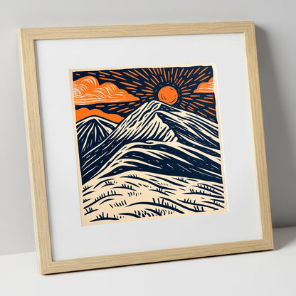 Blencathra With Terracotta Sunburst lake district fell art print in natural frame