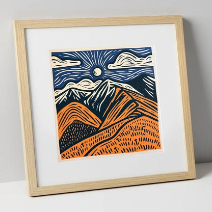 Blencathra in Terracotta and Navy lake district fell art print in natural frame