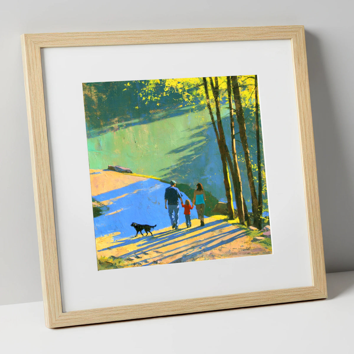 Sunlit Aira Force Dog Walk gifts for dog walkers art print in natural frame