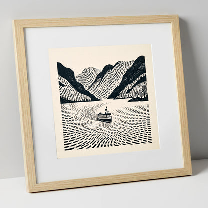 Ullswater Steamer on Swirling Waters lake district lake art print in natural frame