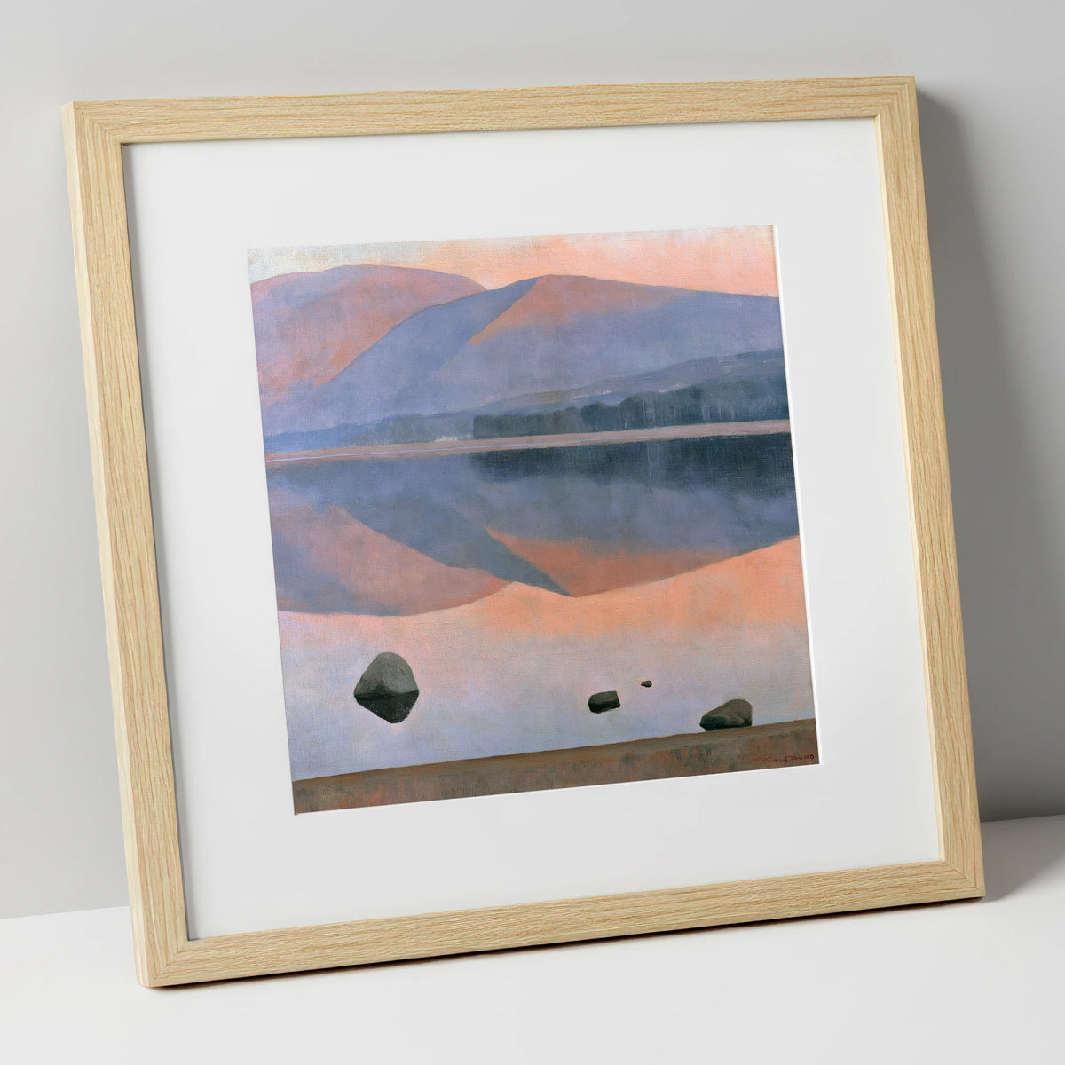 Dusk Fells Reflected on Calm Water lake district lake art print in natural frame
