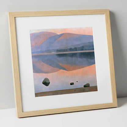 Dusk Fells Reflected on Calm Water lake district lake art print in natural frame