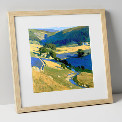 Golden Fields in the Dale lake district valley art print in natural frame