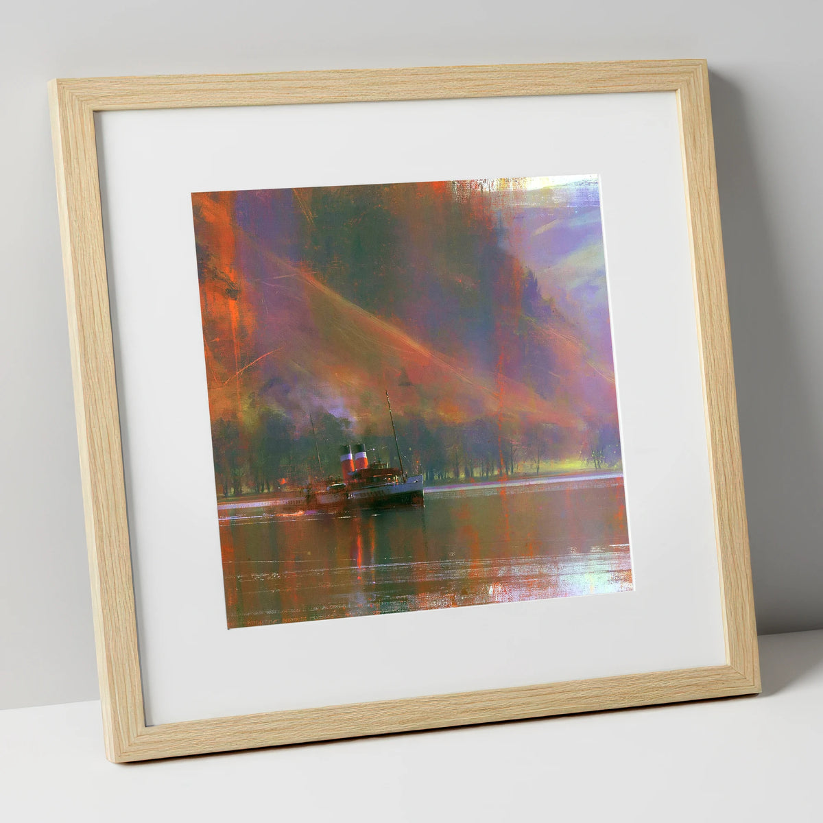 Ullswater Steamer Under Radiant Fells lake district lake art print in natural frame