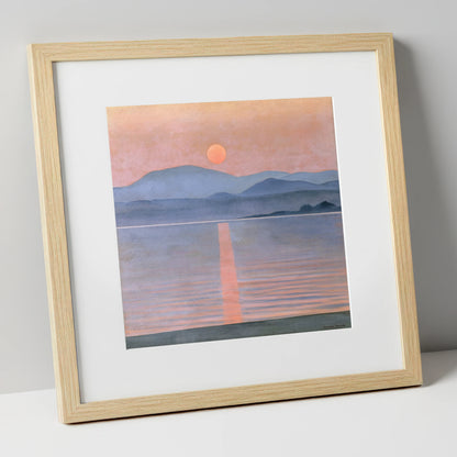 Lavender Sunset Over Slate Fells lake district lake art print in natural frame