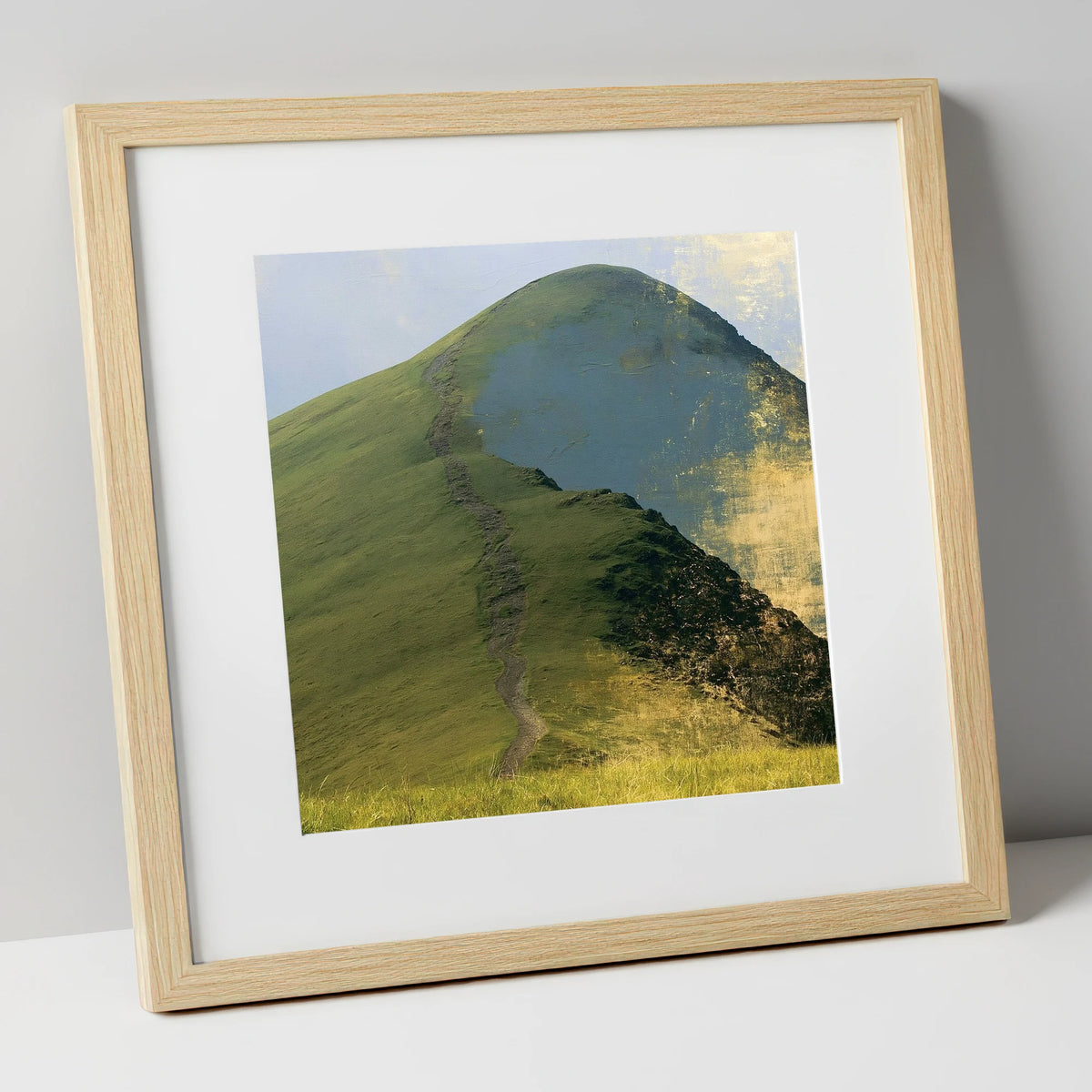 Cat Bells in Burnished Gold lake district fell art print in natural frame