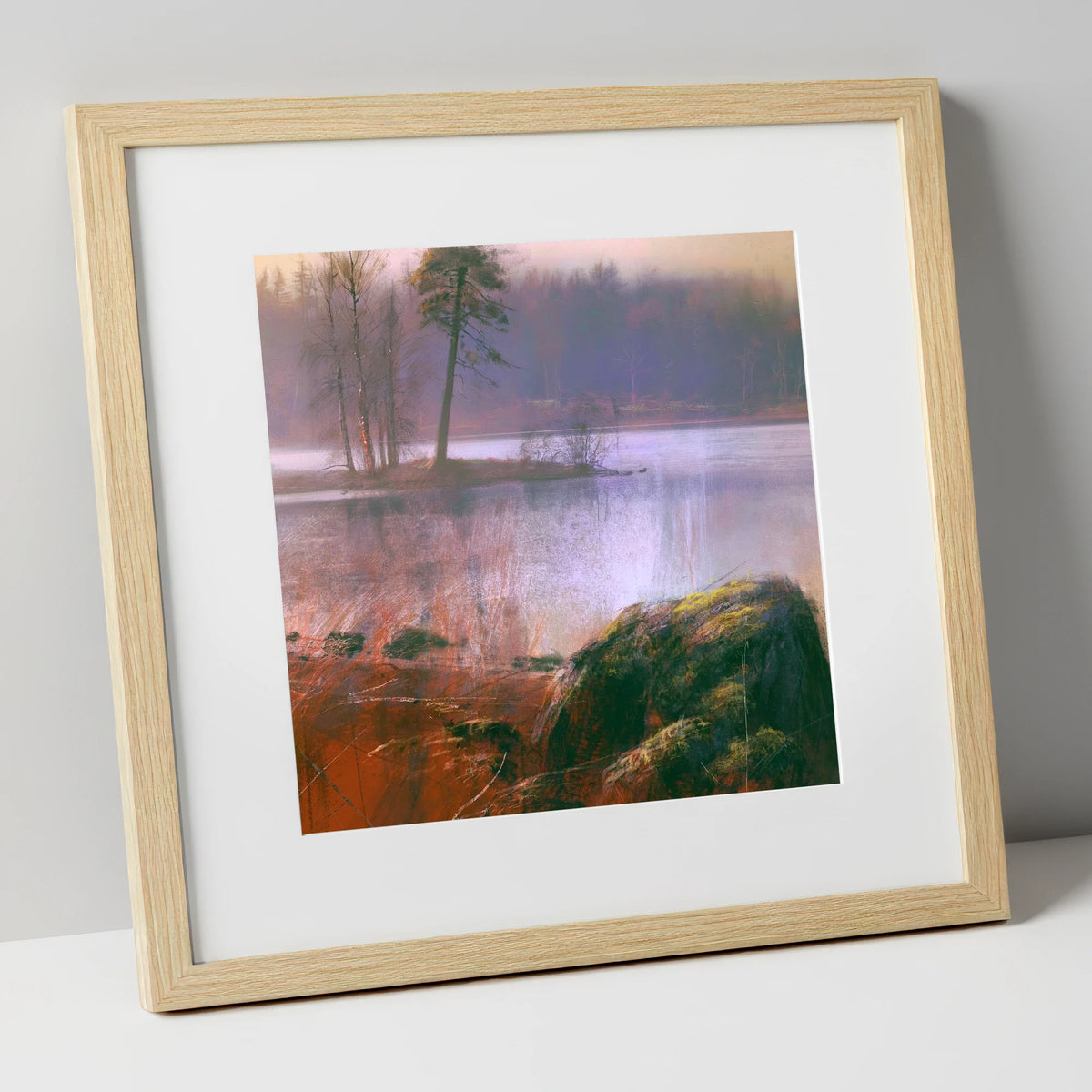 Tarn Hows Island Pine lake district lake art print in natural frame