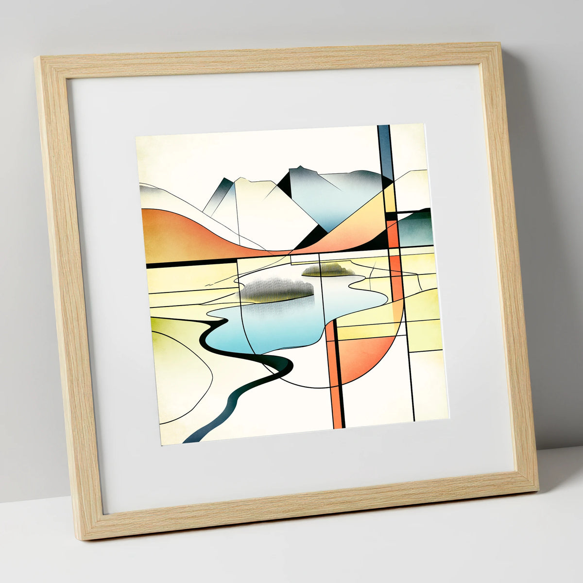 Abstract Geometric Elter Water lake district lake art print in natural frame