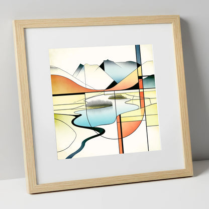 Abstract Geometric Elter Water lake district lake art print in natural frame
