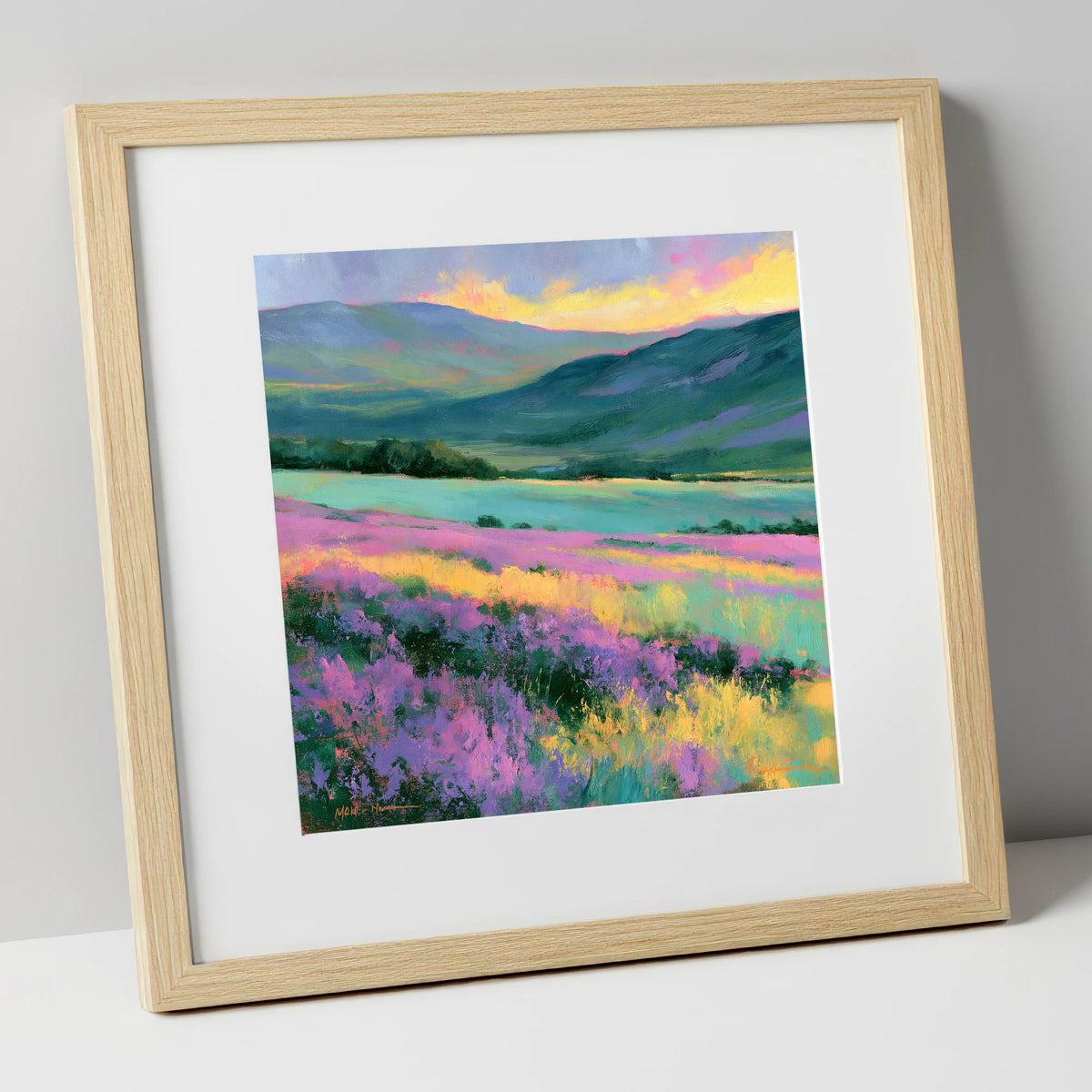 Purple Heather Fellside at Sunset flowers & fellsides art print in natural frame