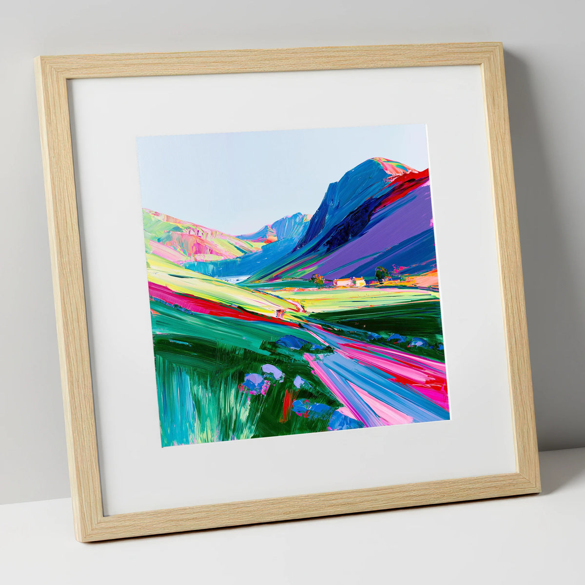 Vibrant Lake District Mountains lake district fell art print in natural frame