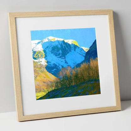 Eagle Crag in Winter Sun lake district fell art print in natural frame