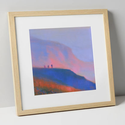 Fell Walkers in Pink Twilight lake district fell art print in natural frame