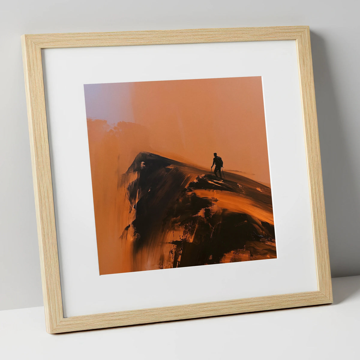 Striding Edge Silhouette in Amber lake district walking art print in natural frame