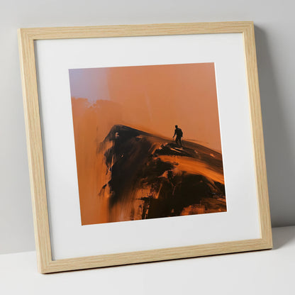 Striding Edge Silhouette in Amber lake district walking art print in natural frame
