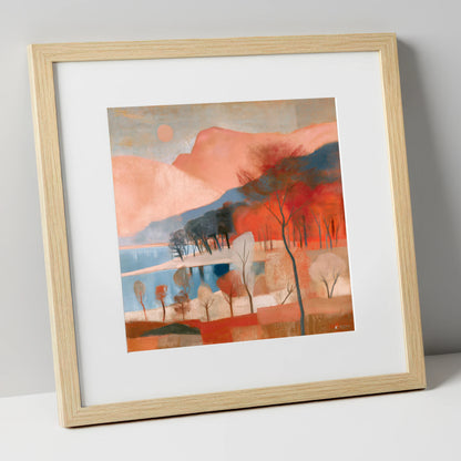 Terracotta Fells and Slate Lake lake district lake art print in natural frame