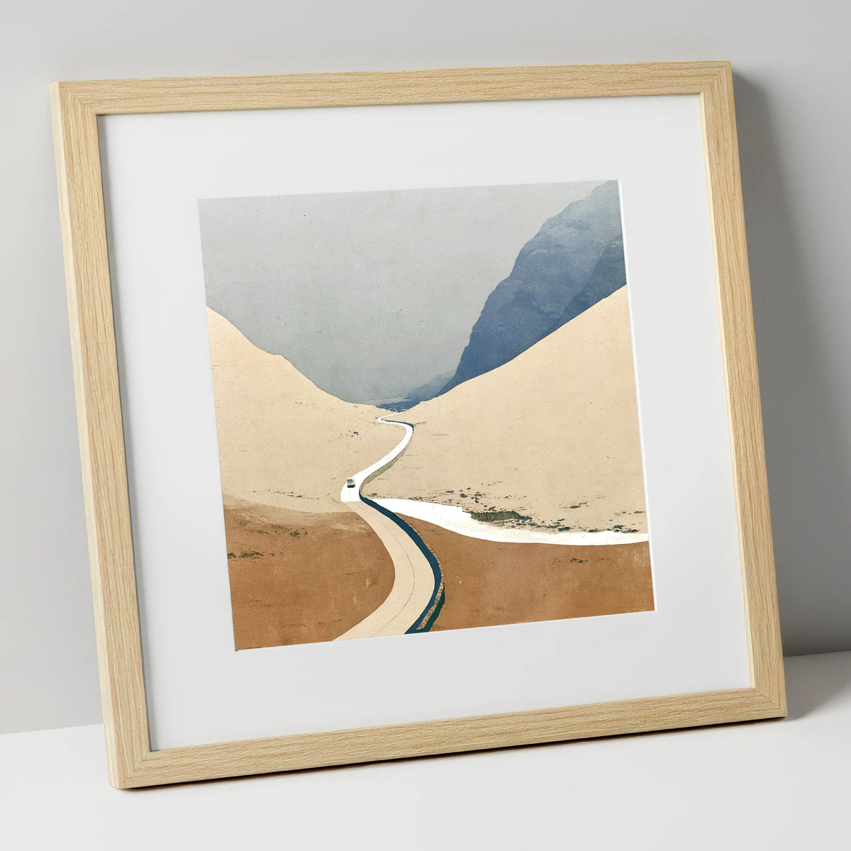 Winding Road through the High Pass lake district valley art print in natural frame