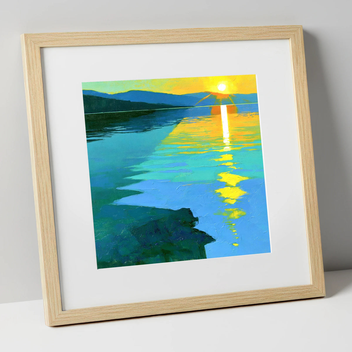 Ultramarine Sunset Over the Lake lake district lake art print in natural frame