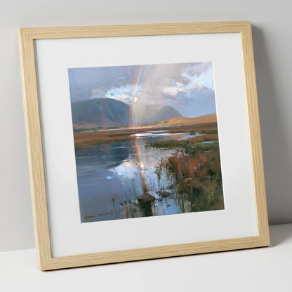 Rainbow Reflection Over Valley Waters lake district sky art print in natural frame