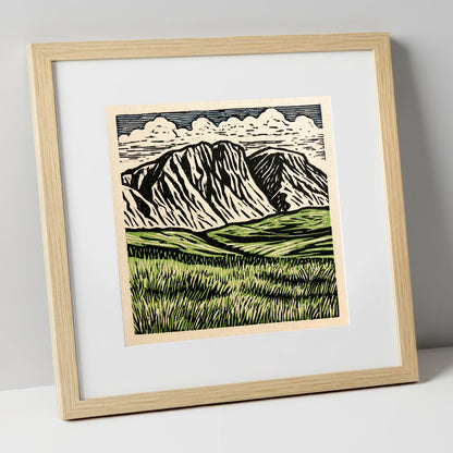Bold Scafell Pike Landscape lake district fell art print in natural frame