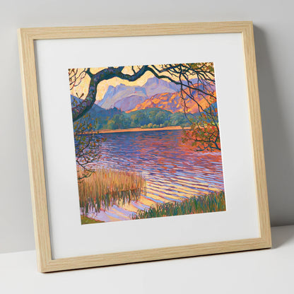 Elterwater Framed by Trees lake district lake art print in natural frame