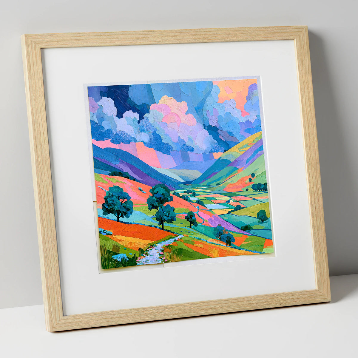Vivid Storm Clouds Over Fells lake district sky art print in natural frame