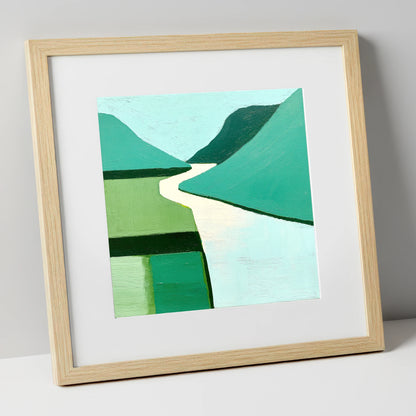 Abstract Green Wasdale Valley lake district valley art print in natural frame