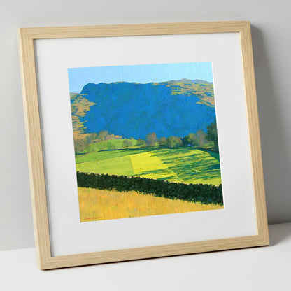 Sunlit Fields Below Troutbeck Tongue lake district fell art print in natural frame