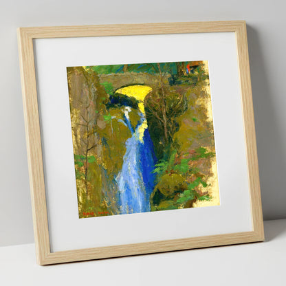Vivid Blue Cascade at Aira Force lake district waterfall art print in natural frame