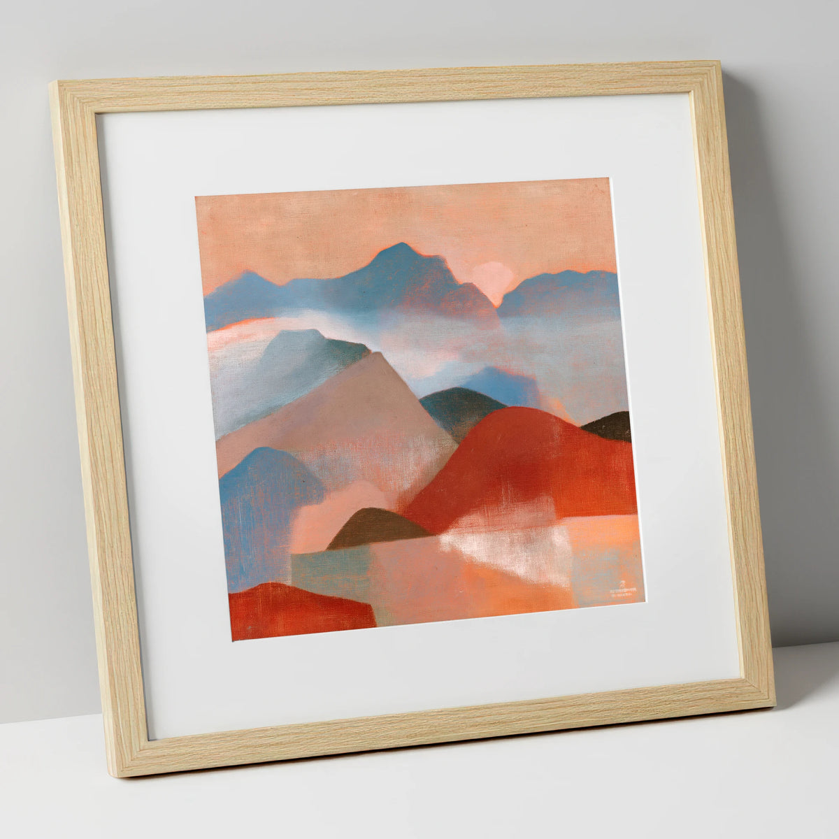 Terracotta and Blue Mountain Ridge lake district fell art print in natural frame