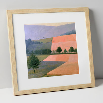 Pastel Patchwork Lakeland Dale Fields lake district valley art print in natural frame