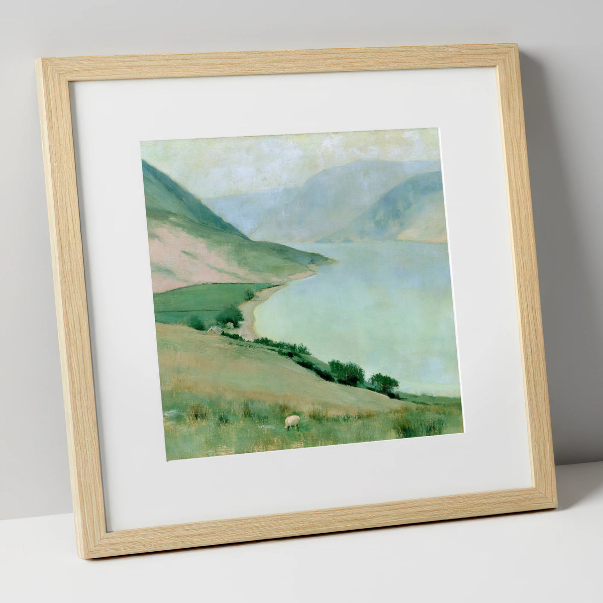 Pastel Haze over Ennerdale Water lake district valley art print in natural frame