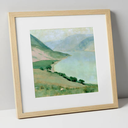 Pastel Haze over Ennerdale Water lake district valley art print in natural frame