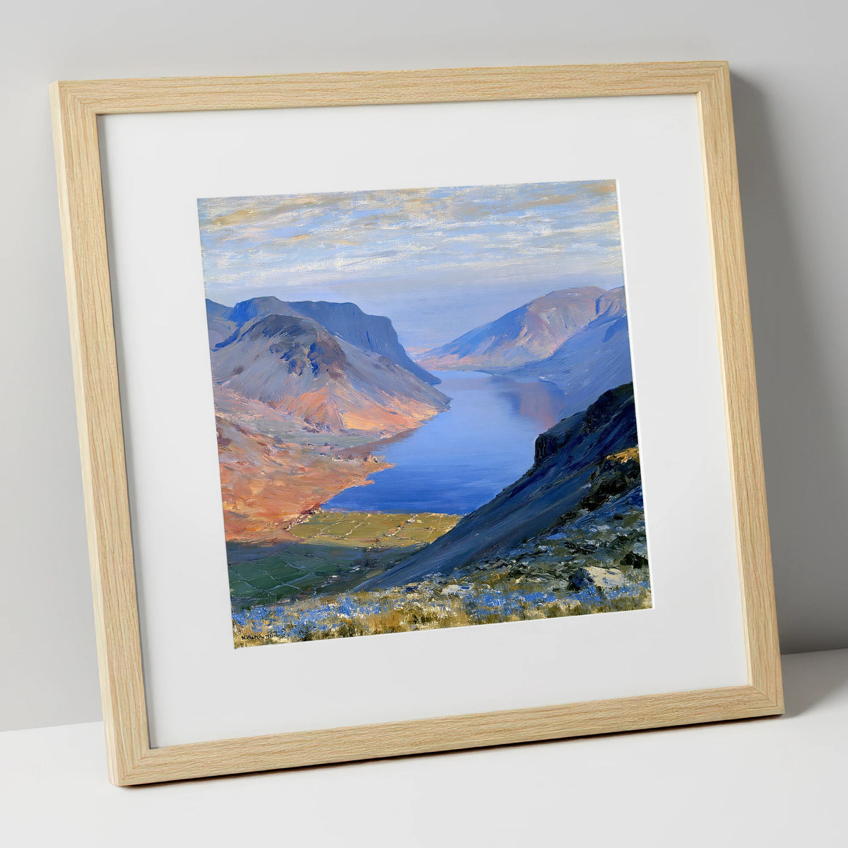 Scafell Pike Above Luminous Wastwater lake district fell art print in natural frame