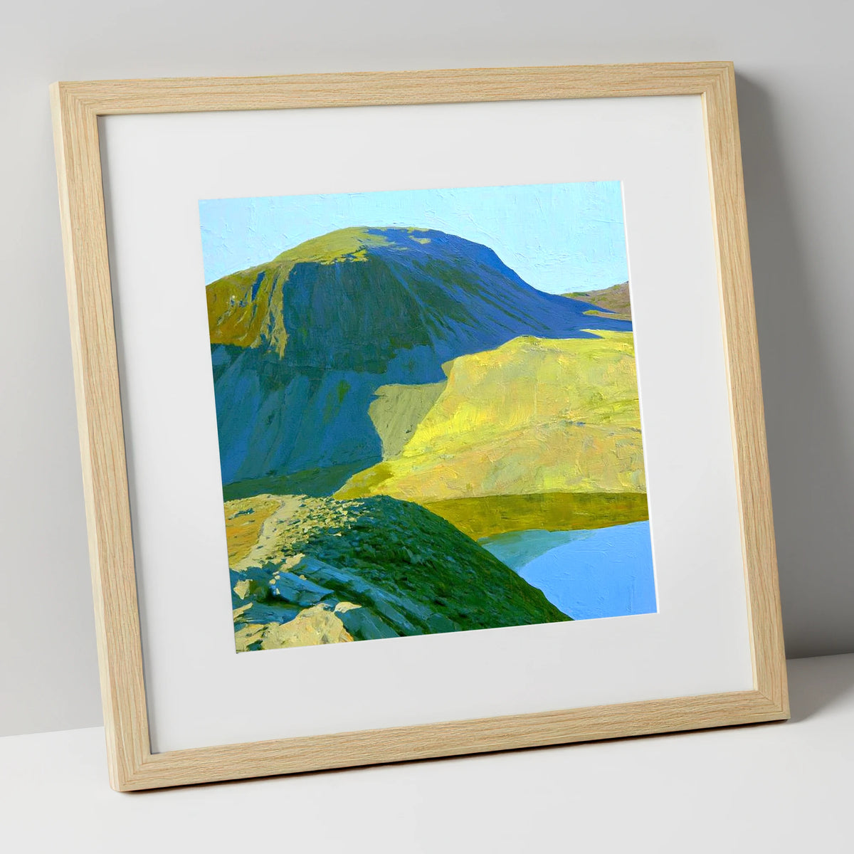 Vibrant Green Gable and Tarn lake district fell art print in natural frame