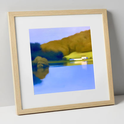 Mirrored Islet on Coniston Water lake district lake art print in natural frame