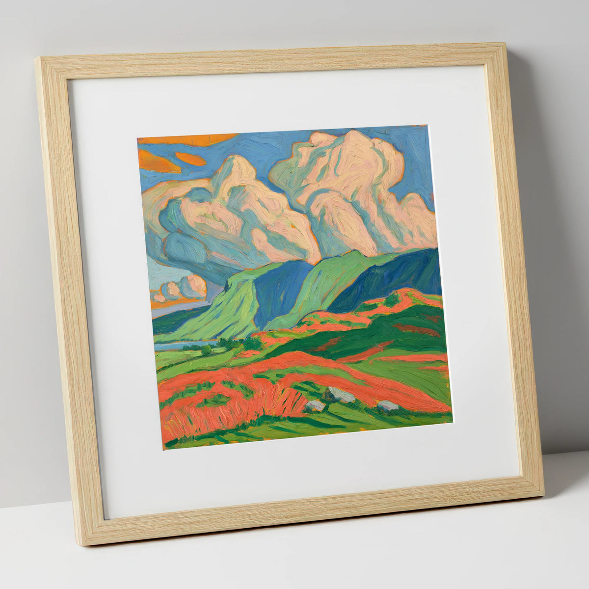 Vibrant Storm Clouds Over the Fells lake district sky art print in natural frame
