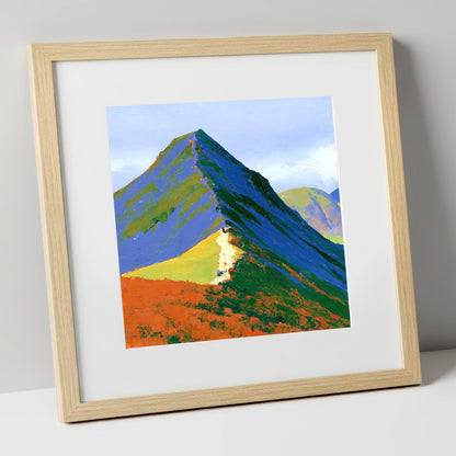 Vibrant Cat Bells Peak lake district fell art print in natural frame