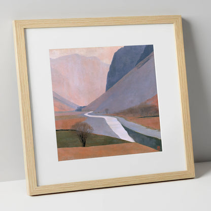 Winding River Beneath Slate Fells lake district waterfall art print in natural frame