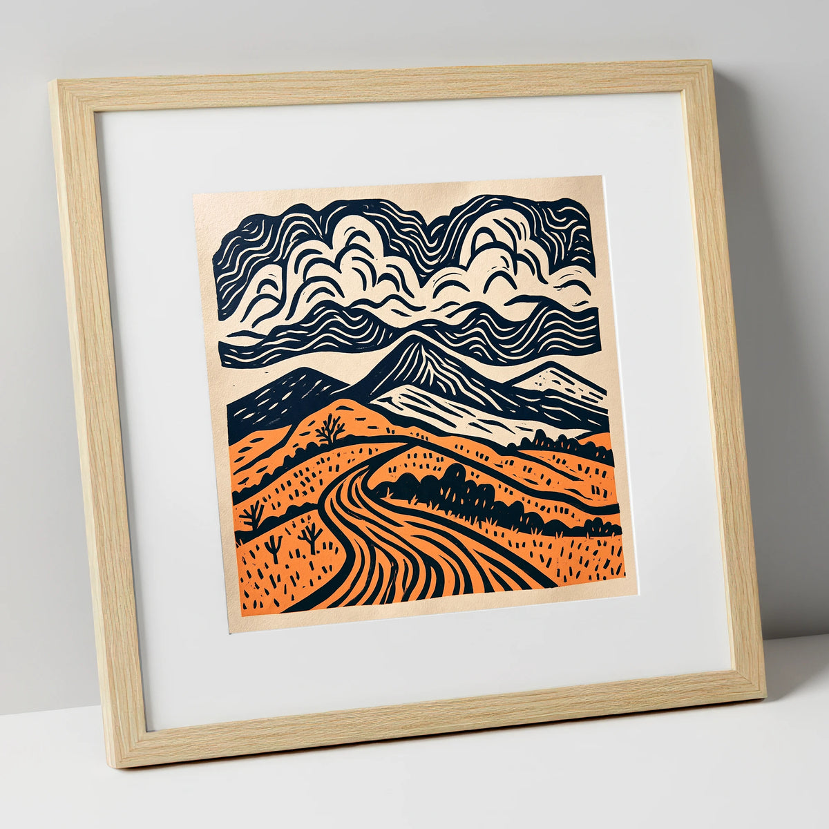Rhythmic Terracotta Fells Under Cloud lake district fell art print in natural frame
